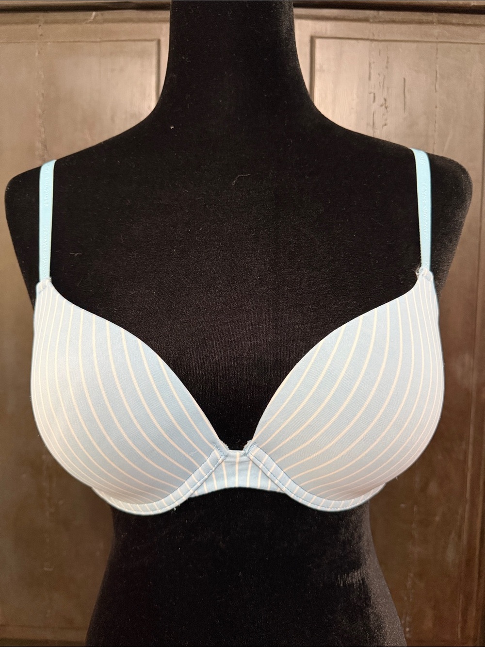 Tommy Hilfiger Baby Blue & White Striped Push-up Bra - Size 36C